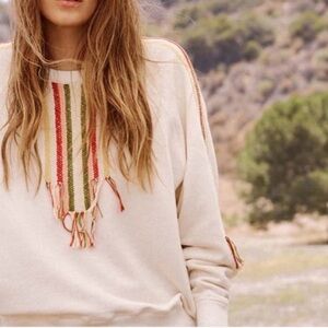 The Great The College Embroidered Fringe Rainbow Stripe Sweatshirt, White, 0